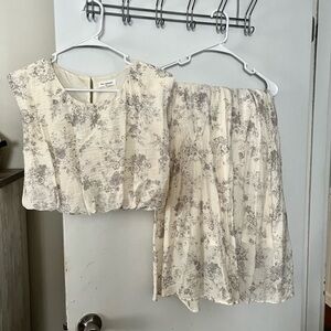 Floral Cream and Gray Skirt Two-Piece Set